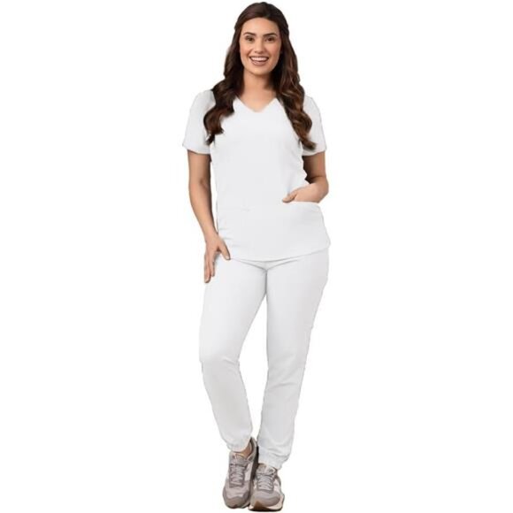 Scrubs for Women Scrub Set - Jogger Pant and V-Neck Top, 6 Pockets - Picture 1 of 7